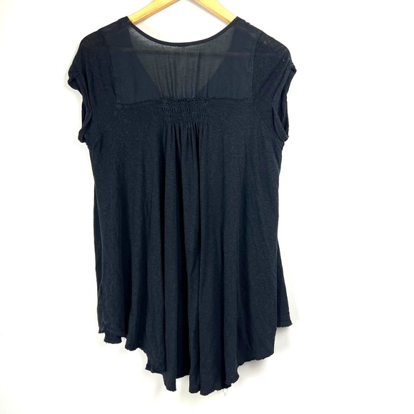 Free People Black High Low Button Front Smocked V-Neck Tunic Top S Boho Grunge - Picture 4 of 7
